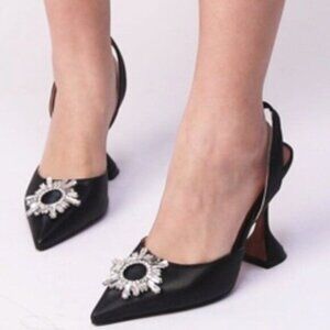 MICXKLZO Black Slingback Pointed Toe High Heels Slip On Heeled Sandals Shoes